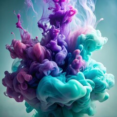 Fototapeta premium Abstract Swirls of Purple, Teal, and Pink Ink in Water, abstract art, ink drop, colorful smoke, liquid art