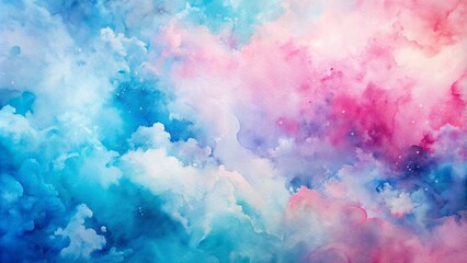 Fototapeta premium Abstract Watercolor Sky - Blue and Pink, watercolor , abstract art, sky, clouds , background , texture