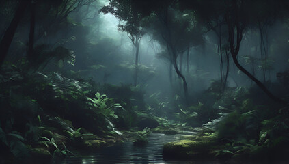 Obraz premium Trees growing in wetland, Generative AI 