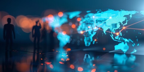 Obraz premium digital map of the world with blue accents, showcasing global network connections and connectivity