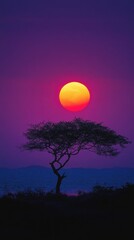 Obraz premium Majestic African Sunset with Vibrant Colors and Scenic Horizon View in Photorealistic Detail