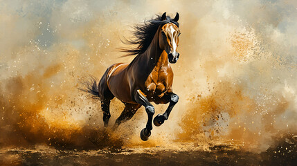 Artistic Style Painting Drawing of A Running Horse Aspect 16:9 Digital Artwork