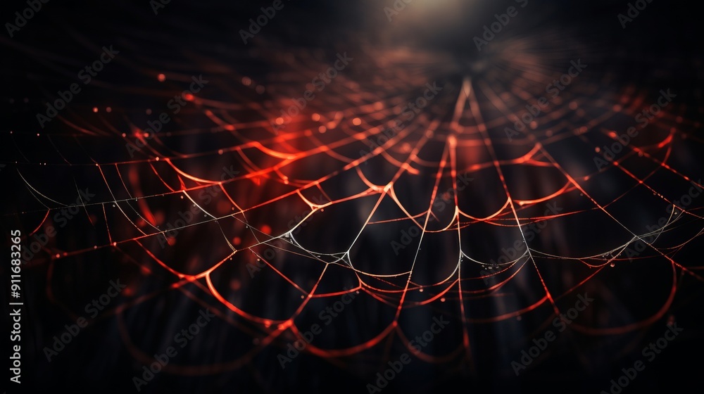 Poster a spider web is shown in a red and orange color scheme on black background.