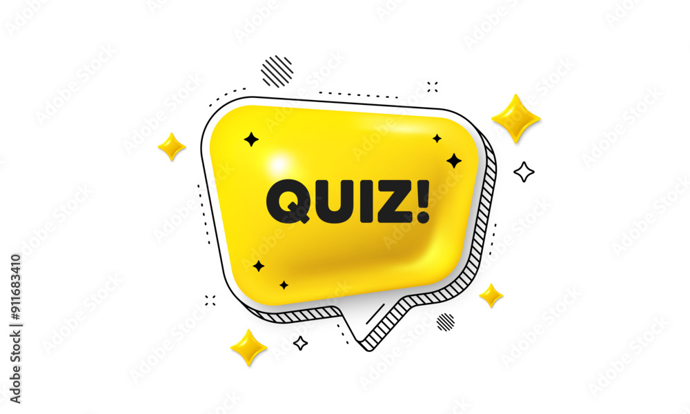 Poster quiz tag. chat speech bubble 3d icon. answer question sign. examination test symbol. quiz chat messa