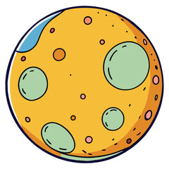 Fototapeta premium Yellow planet with green craters isolated icon. Vector illustration