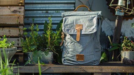 Eco-Friendly School Backpack in Outdoor Urban Setting with Sustainable Elements