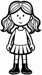 Girl Cartoon, Black and White, Children's Illustration