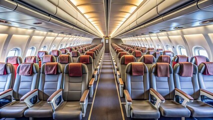 Fototapeta premium Empty Airplane Cabin Seats in Rows, Airplane Seats, Interior Design, Travel, Cabin