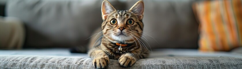 Naklejka premium A cat wearing a safety collar with a bell