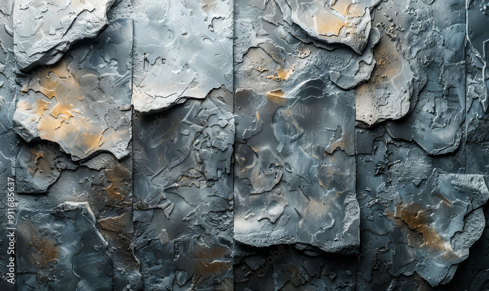 Poster urban abstract gray stucco wall texture with rough, layered surface and hints of orange, creating a 
