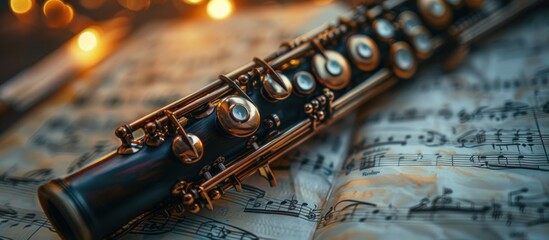 Naklejka premium Oboe on Sheet Music with Warm Lights