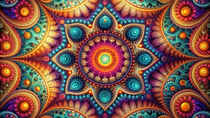Fractal Mandala of Kaleidoscopic Circles, Digital Art, Abstract Pattern, Psychedelic, Fractal Art, Mandala, Geometric