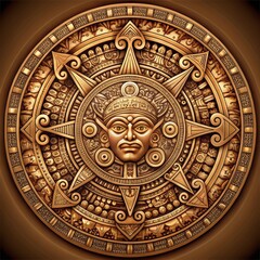 Obraz premium Golden Aztec Calendar, Circular Design, Intricate Detail, Mayan Symbolism, Aztec , Calendar , Mayan