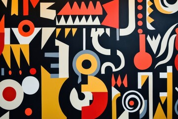 Modern aesthetics showcasing various geometric motifs. Eye-catching, vividly depicted forms and designs covering the canvas