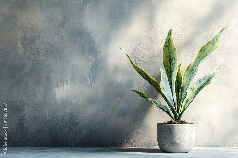 Aufkleber containerized indoor greenery set against bright backdrop with blank space for text. image displays 