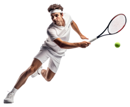 PNG Young Caucasian man tennis sports racket.