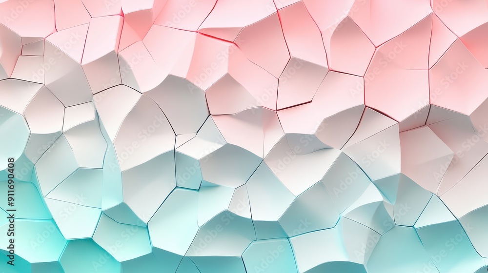 Aufkleber abstract 3d geometric background in soft pink and teal hues with irregular polygon patterns, perfect
