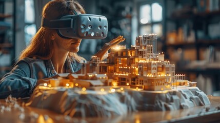 Fototapeta premium Woman Exploring Virtual Reality Architecture
