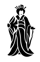 Black tattoo art with eastern woman with fan