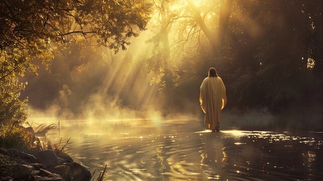 Baptism of Jesus Christ in the radiance of rays