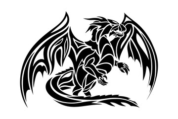 Fantasy tattoo art with stylized black dragon