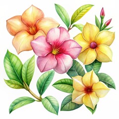 Fototapeta premium Watercolor Floral Arrangement with Pink, Yellow, and Orange Flowers, Watercolor Painting, Flower Composition, Tropical Flowers, floral art