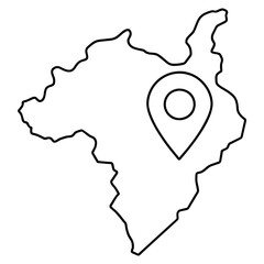 Outline map with location pin isolated icon. Vector illustration