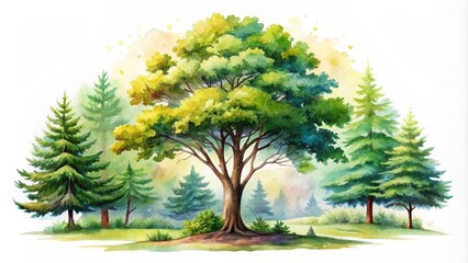 Watercolor Painting of a Lush Green Forest, Watercolor, Forest, Nature, Landscape, Tree