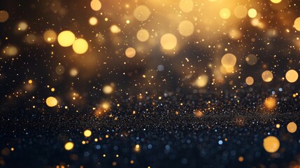 Fototapeta premium Abstract gold glitter lights background with bokeh and black space for text