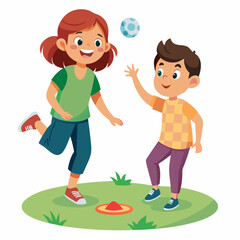 A realistic of 2 kids playing games on a white background