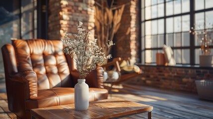 Fototapeta premium Beautiful Apartment, Sofa, Chair, Dining Table wall Mockup Interior design of modern living room. Generative AI