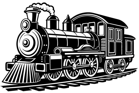 recommend clip art: Vintage steam train silhouette, Retro train. Vector illustration
                    