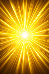 Obraz premium Bright, yellow sunburst with rays emanating outward from the center, set against a dark background.