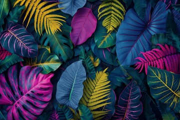 Colorful Tropical Leaves, Vibrant Botanical Arrangement, Perfect for Summer and Tropical Themes, Ideal for Backgrounds and Nature-Themed Decor