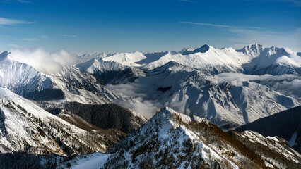 Beautiful clear Mountain landscape with snow covered mountains on a beautiful clear day landscape