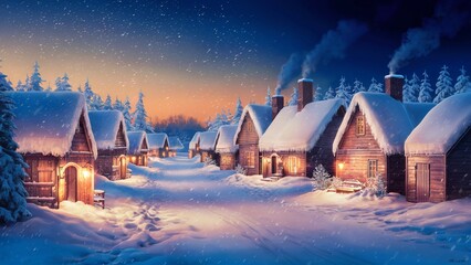 A peaceful winter evening in a quaint village