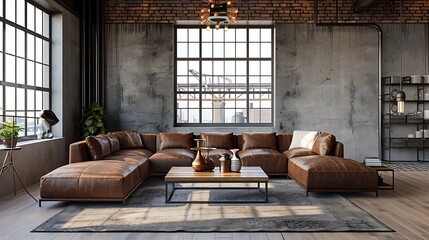 Beautiful Apartment, Sofa, Chair, Dining Table wall Mockup Interior design of modern living room. Generative AI