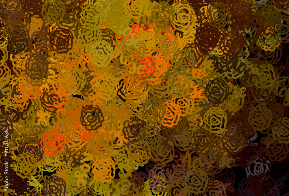 Poster dark red, yellow vector background with abstract shapes.