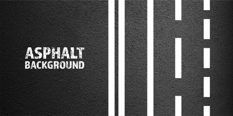 Asphalt road with white lane marking, concrete highway surface, texture. Street traffic line, road dividing strip. Pattern with grainy structure, grunge stone background. Vector illustration
