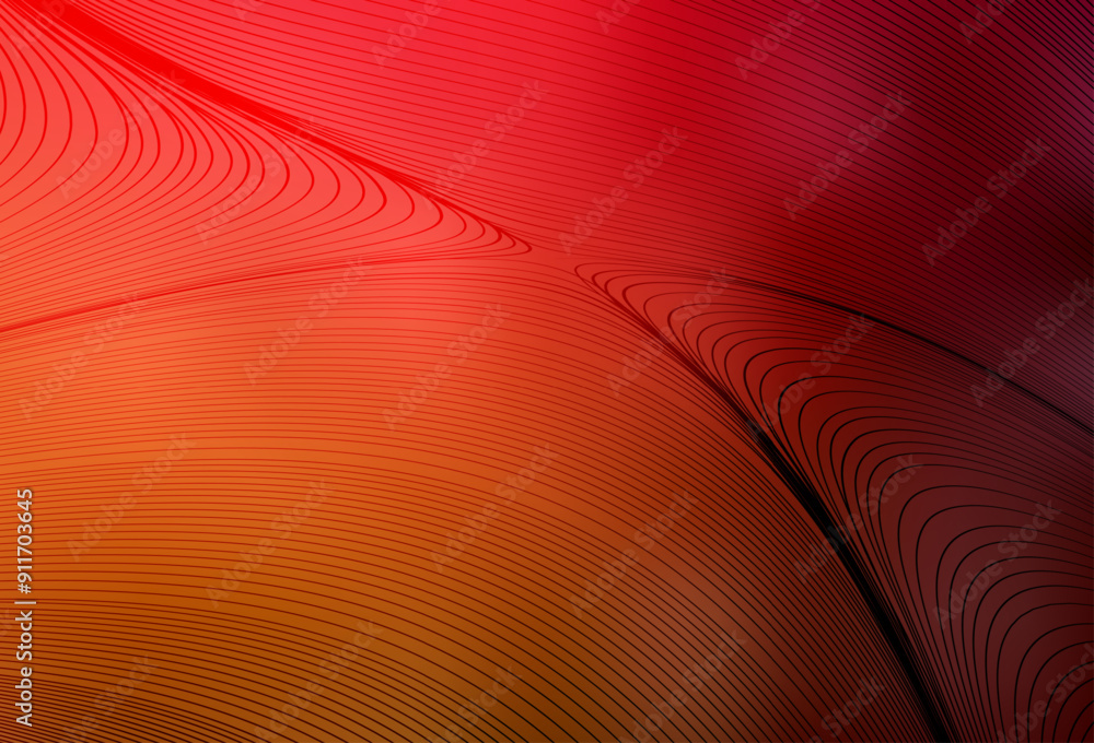 Poster dark red, yellow vector background with curved lines.