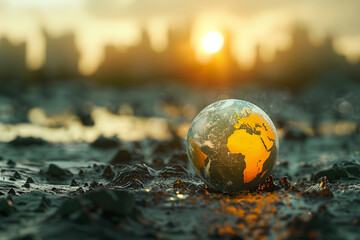 A Haunting Representation of Earth's Fragile State Amidst Global Warming at Sunset