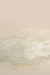 Metallic Ink watercolor grain pour blot on beige empty paper blank texture background. Silver,...