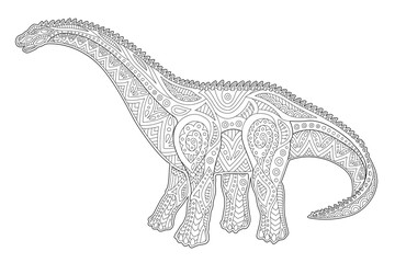 Linear art for coloring book with diplodocus