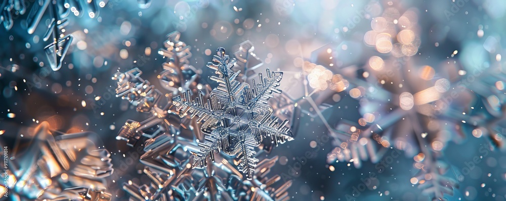Poster abstract snowflakes with intricate patterns, 4k hyperrealistic photo