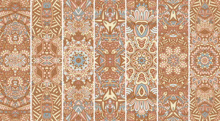 Set of banners. Ethnic boho geometric ornament decorated print . Vector seamless pattern mandala bookmark