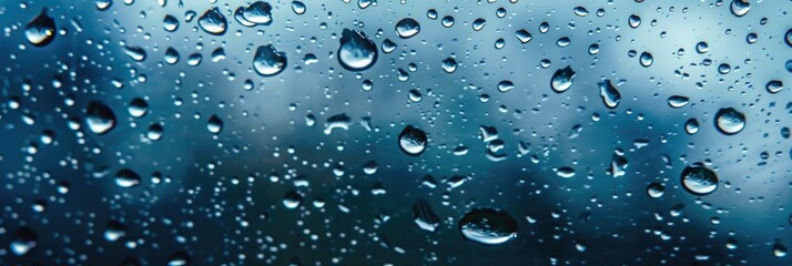 Raindrops hitting the window creating water droplets