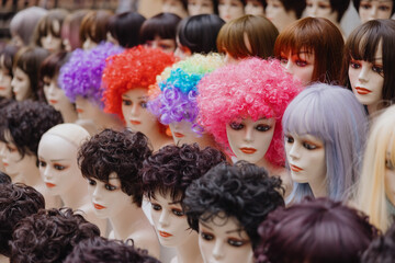 Colorful Wigs on Mannequin Heads