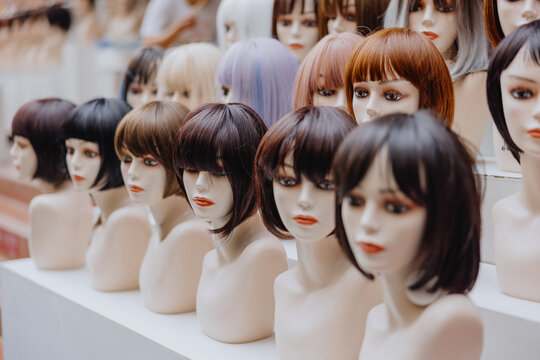 Mannequin Heads Displaying Bob Cut Wigs