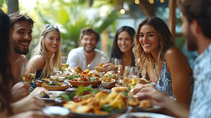 4K A group of friends enjoying a meal together,