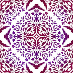 Fototapeta premium Vintage seamless ornamental watercolor arabesque paint tile design pattern for fabric and wallpapers
